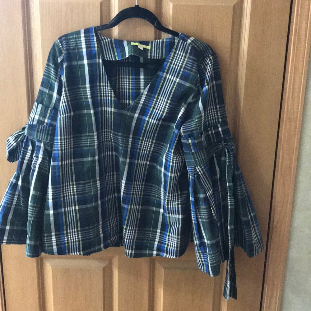 Plaid bell sleeve top